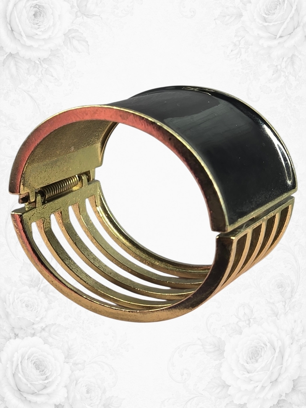 Gold and Black Hinged Cuff Bracelet